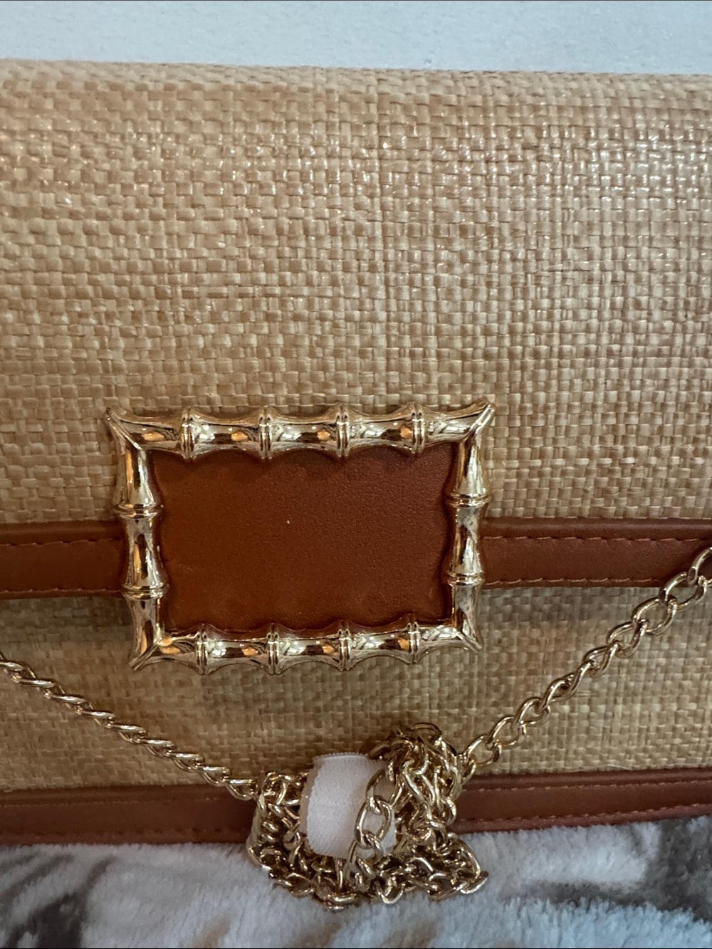 Tommy Bahama Straw Clutch with Brown Trim and Gold Buckle - Picture 8 of 10
